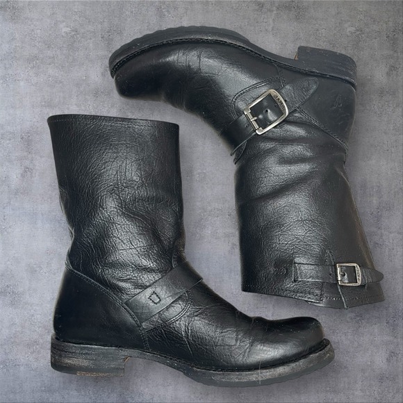 FRYE Veronica Black Leather Short Moto Boots Mid calf Womens 8 Grunge Biker - Picture 6 of 10